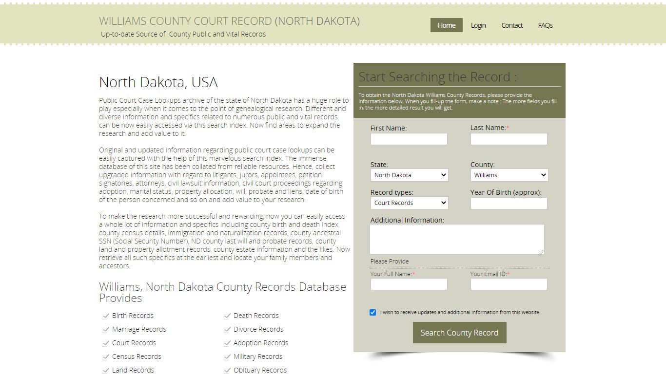 Williams County, North Dakota Public Court Records Index