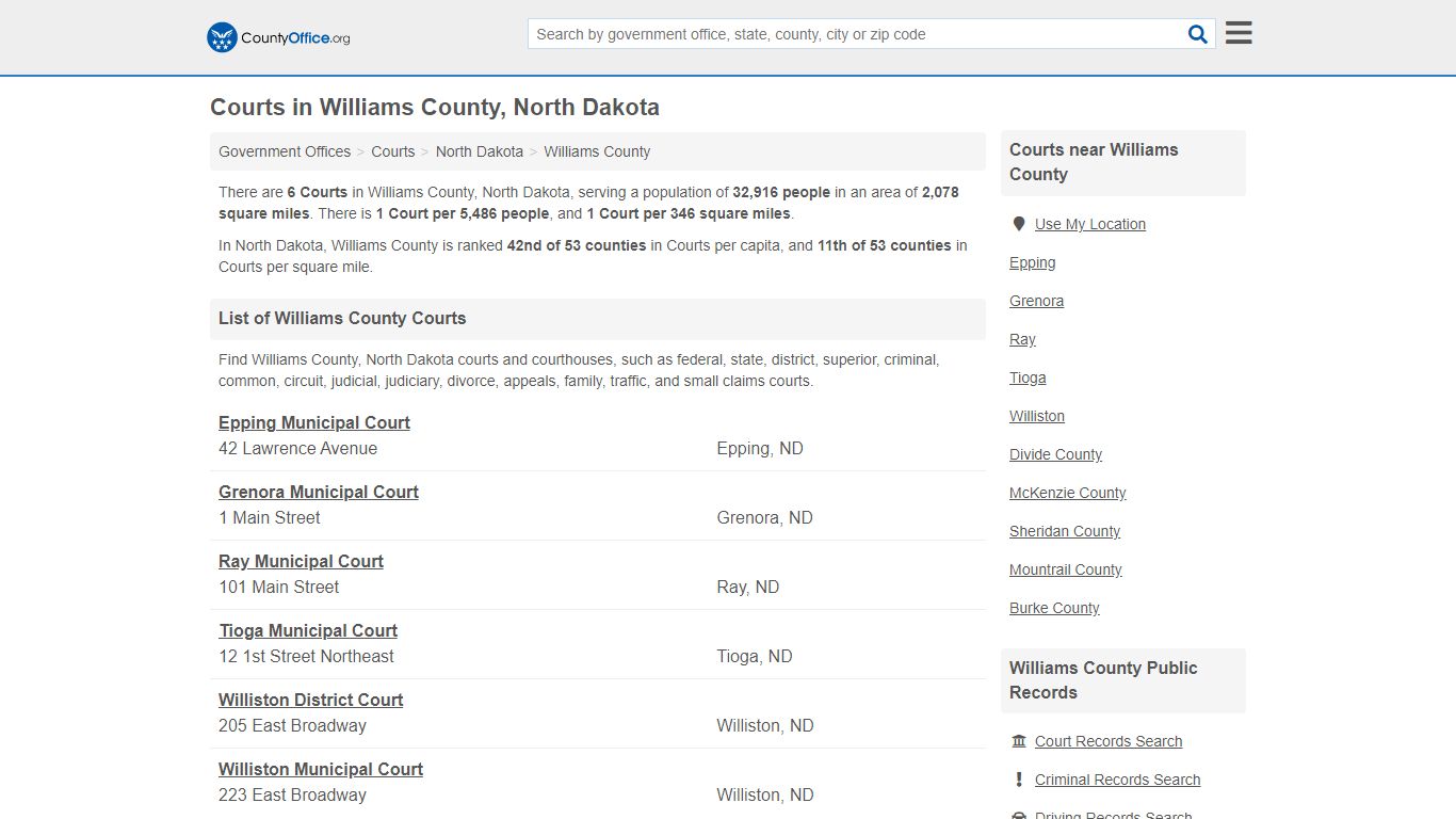 Courts - Williams County, ND (Court Records & Calendars)